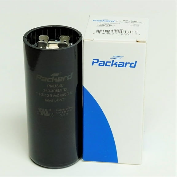 Packard PMJ340 Motor Start Capacitor. 340-408 MFD UF / 110-125 VAC