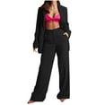 thumbnail image 6 of Brglopf Women's 2 Piece Solid Long Sleeve Lapel Collar Blazer and High Wasit Wide Leg Pants Business Office Suit Set with Pockets, 6 of 8