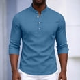 thumbnail image 6 of Mifsaly Mens Henley Shirts Long Sleeve Band Collar Button Down Tops Lightweight Casual Classic Fit office Vacation Outfits Blue,XXL, 6 of 8