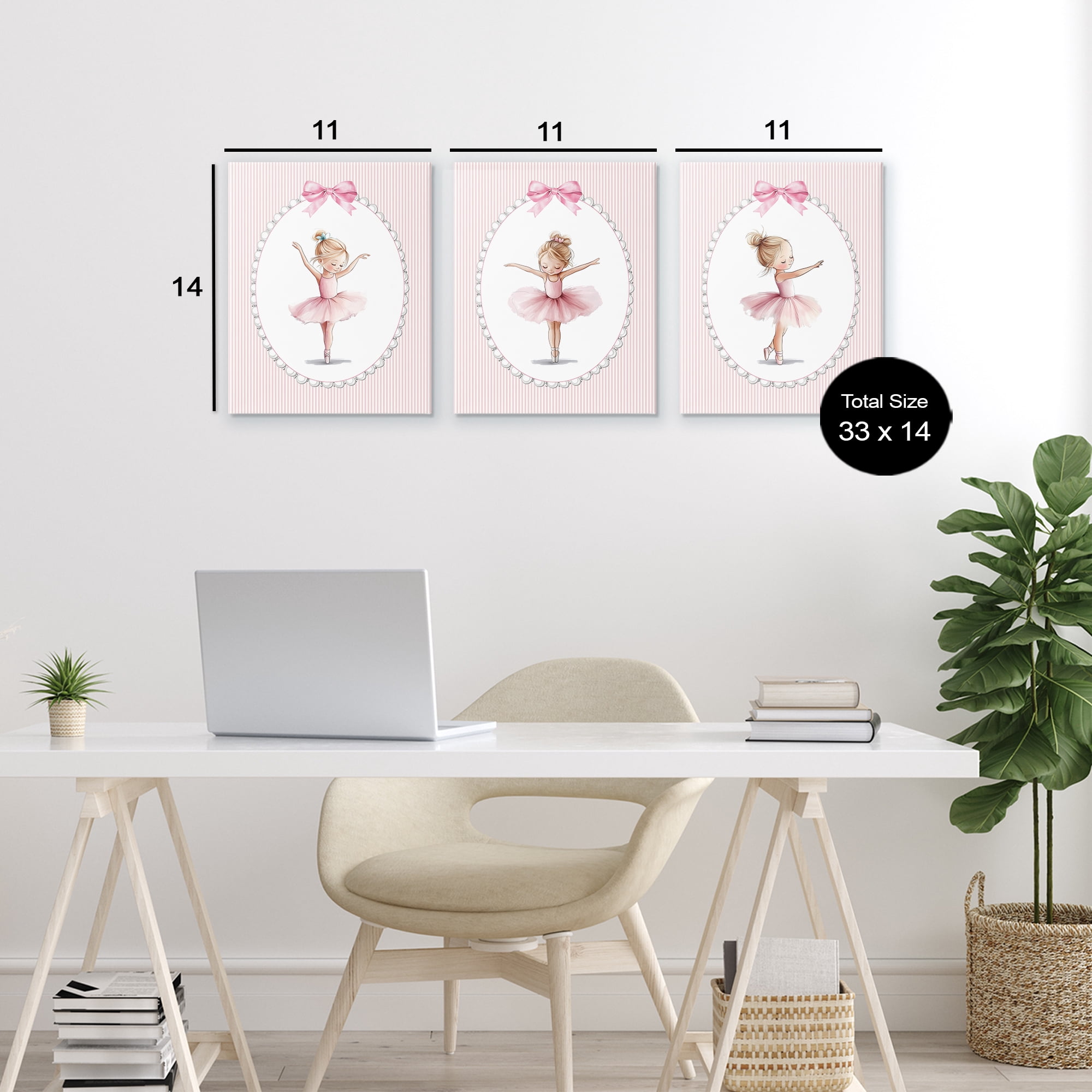Stupell Industries Dancing Ballerinas in Pink 3 Piece Canvas Wall Art Set, design by Christine Simpson Art