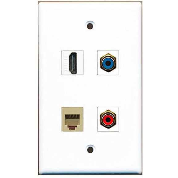 RiteAV - 1 Port HDMI 1 Port RCA Red 1 Port RCA Blue 1 Port Phone RJ11 RJ12 Beige Wall Plate