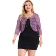 thumbnail image 4 of Women‘s Plus Size Shrug Cardigan 3/4 Sleeves Floral Lace Tie Neck Crop Bolero Jackets Purple 4X, 4 of 7