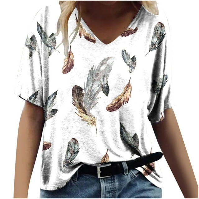 T-shirts Graphiques pour Femmes Mode Femmes Impression Décontractée Col en V Manches Courtes T-Shirt Ample Hauts T-Shirts à Manches Courtes pour Femmes Hauts à Manches Courtes pour Femmes T-Shirts Sois Gentille pour Femmes