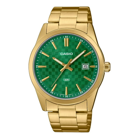 Men's Casio Classic Gold Tone MTP-VD03G Green Dial Steel Watch MTPVD03G-3A