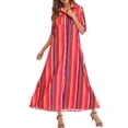 thumbnail image 3 of LELINTA NEW Rainbow Stripes Women' Button Closure Shirt Dress With Pockets Beach Long Dress, 3 of 6