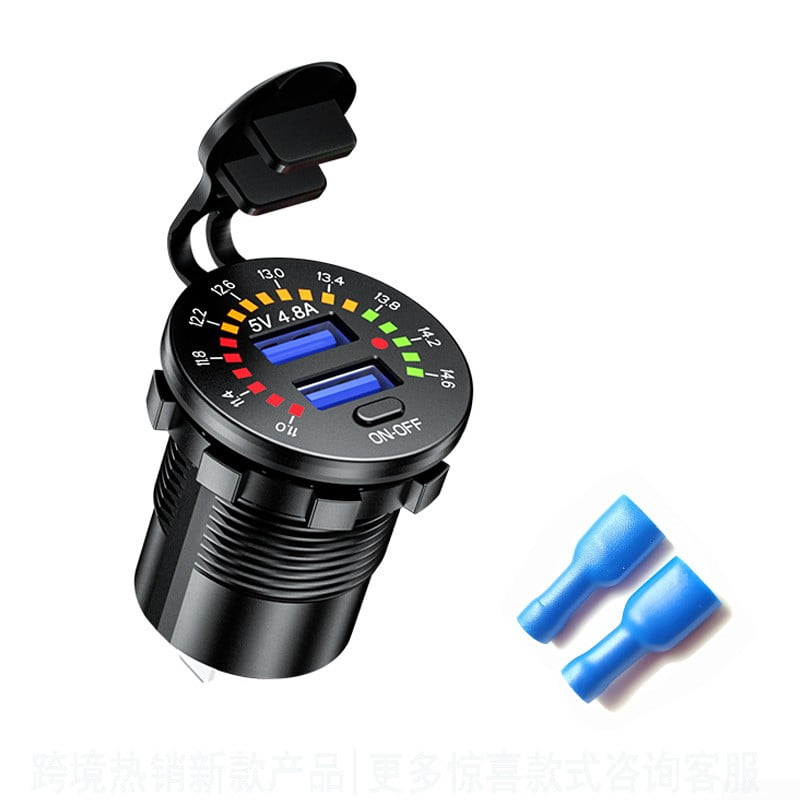 Dual USB Car Fast Charger w/LED Voltmeter ON OFF Switch Fit For Car Truck SUV