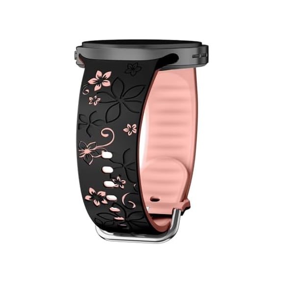 Flower Engraved Band Compatible for Samsung Galaxy Watch 8 Band 40mm 44mm/Watch 8 Classic 46mm Women,No Gap Silicone Cute Floral Strap Wristband Two-Tone Correa for Samsung Watch 8 Bands 40 44 mm