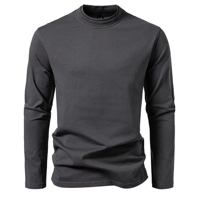 SOMOWI T-Shirts pour Hommes Hiver Mode Col Rond Couleur Unie Manches Longues T-Shirt Gris Foncé Classique d'Automne pour Homme G