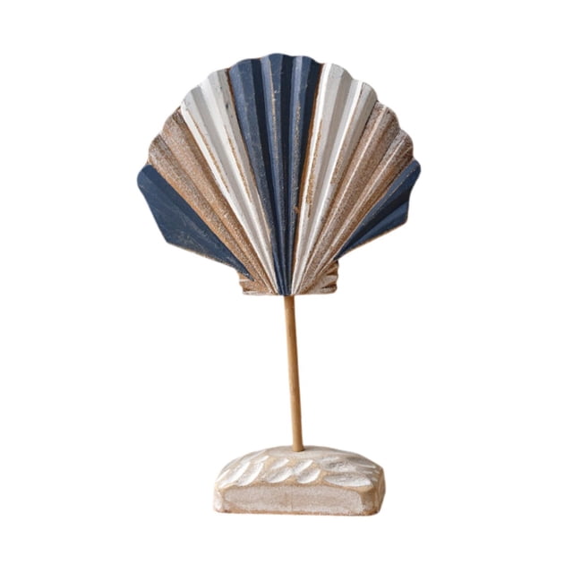 simhoa Wood Shell Ornament Creative Unique Figurine for Countertop Bookshelf Office Dark Blue
