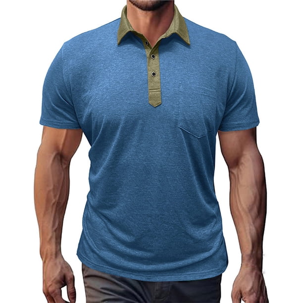 pstuiky camisetas de hombre, Camiseta informal de color liso con botones y bolsillos para hombre camisas casuales para hombre l