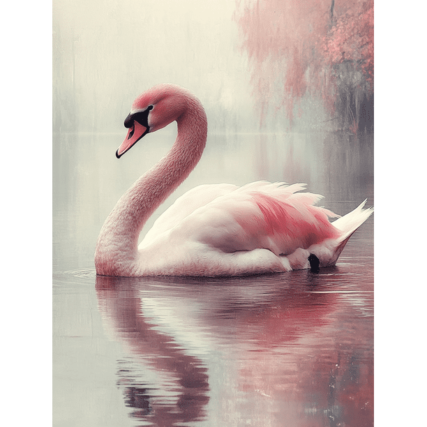 Qisvanset 12x16 Inch 2D Flat Framed Canvas Art, Soft Pink White Elegant Swan Modern Bird Nature Lover Home Wall Decor