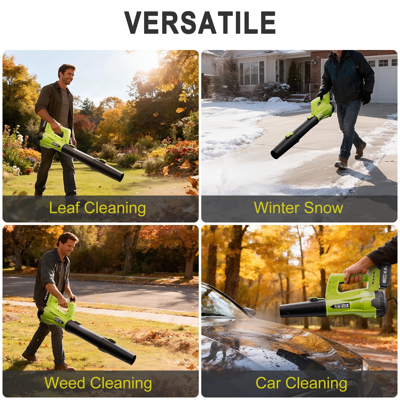 Leaf Blower Cordless Lightweight Electric with 2 4.0Ah Battery and Charger, Portable Handheld for Lawn Care, Garden, Patio, Yard