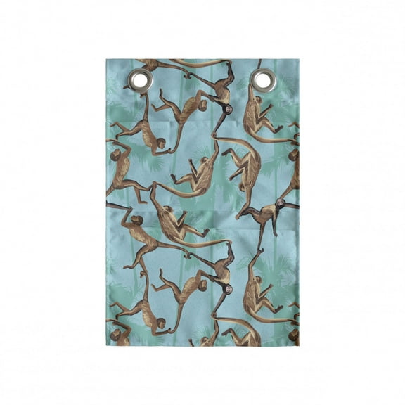 Monkey Hanging Pocket Organizer, Wild Jungle Animals Hanging Around on Trees, Printed Polyester Storage Bag with Pockets, 14" x 20", Sea Blue Caramel