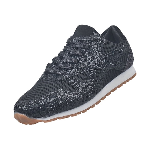 Junboys Womens Plus Size Rhinestone Lace-Up Shoes - Fashion Casual Bedazzled Tennis Sneakers for Daily Comfort,Black 35