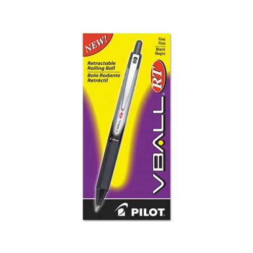 VBall RT Liquid Ink Retractable Roller Ball Pen 0.7mm, Black Ink, Black/White Barrel