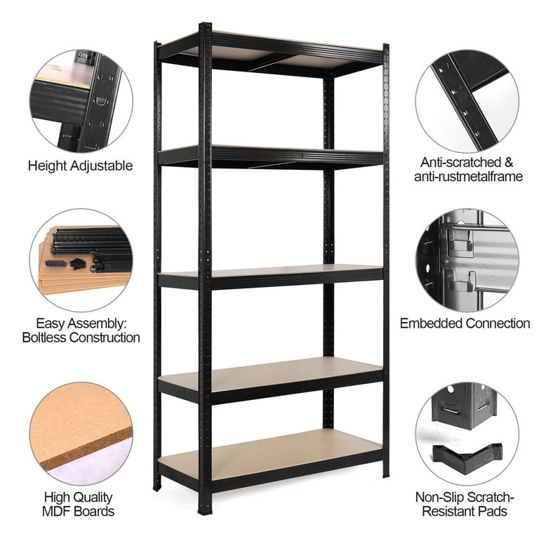 5 Shelf Adjustable Small Parts Heavy Duty Metal Storage Rack 48L
