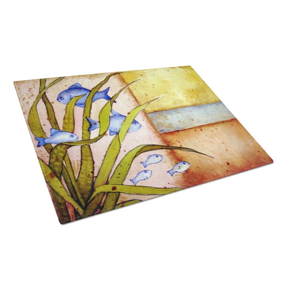 Caroline's Treasures Message From The Sea Fishes Glass Cutting Board Large