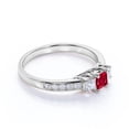 thumbnail image 4 of JeenMata Vintage 1 ct Square Cut Sunset Lab Created Ruby 3 Stone Engagement Ring in 18K White Gold over Silver, 4 of 7