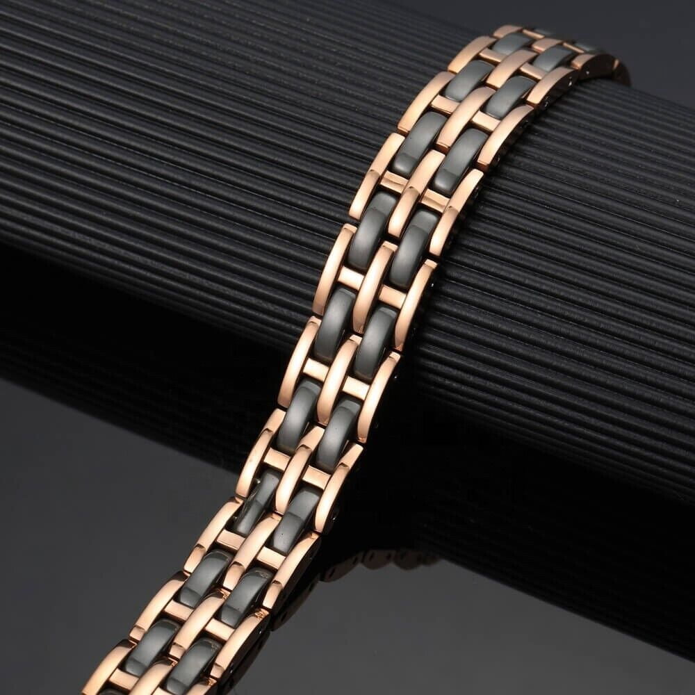 8.0" Inch Mens Rose Gold & Black Bracelet. Two-Tone Tungsten Ceramic + Fancy Box