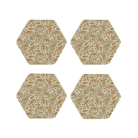 

Tebeau Paisley Floral 1 Print Set of 4 Leather Drink Coasters Round Cup Mat Pad for Home and Kitchen Use 4 -Hexagon