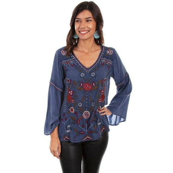 Scully Western Shirt Womens L/S Embroidered M Steel Blue F0_HC571
