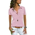 thumbnail image 2 of JustVH Womens Short Sleeve Lapel V Neck Button Down Blouse Tops, 2 of 3