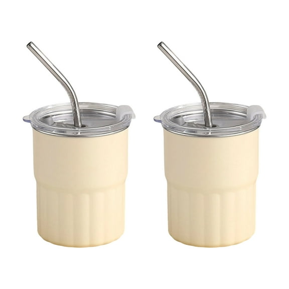 Set Of 2 304 Stainless Steel Drinking Glasses Stackable Double Walled Cups Metal Mugs with Straw and Lid Drinkwares