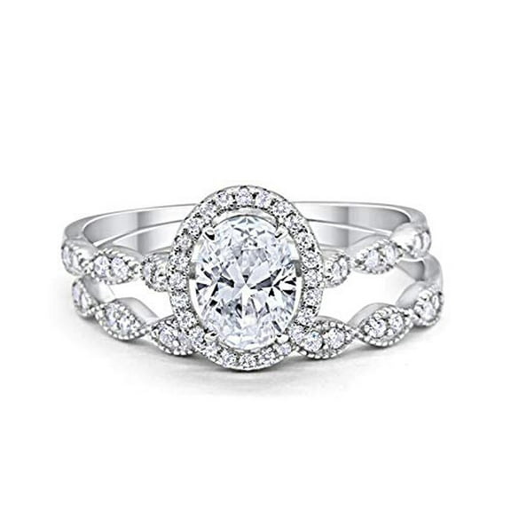 Halo Bridal Set Piece Oval Ring CZ 925 Sterling Silver Size 4