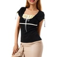 thumbnail image 4 of Women Summer T-Shirt Short Sleeve Strappy Square Neck Lace Patchwork Slim Tops Casual Wild Fashion Shirt, 4 of 9