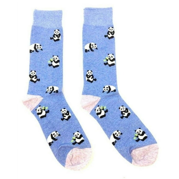 Fine Fit Casual Funny Animal Pattern Knit Crew Socks (Light Blue Panda)