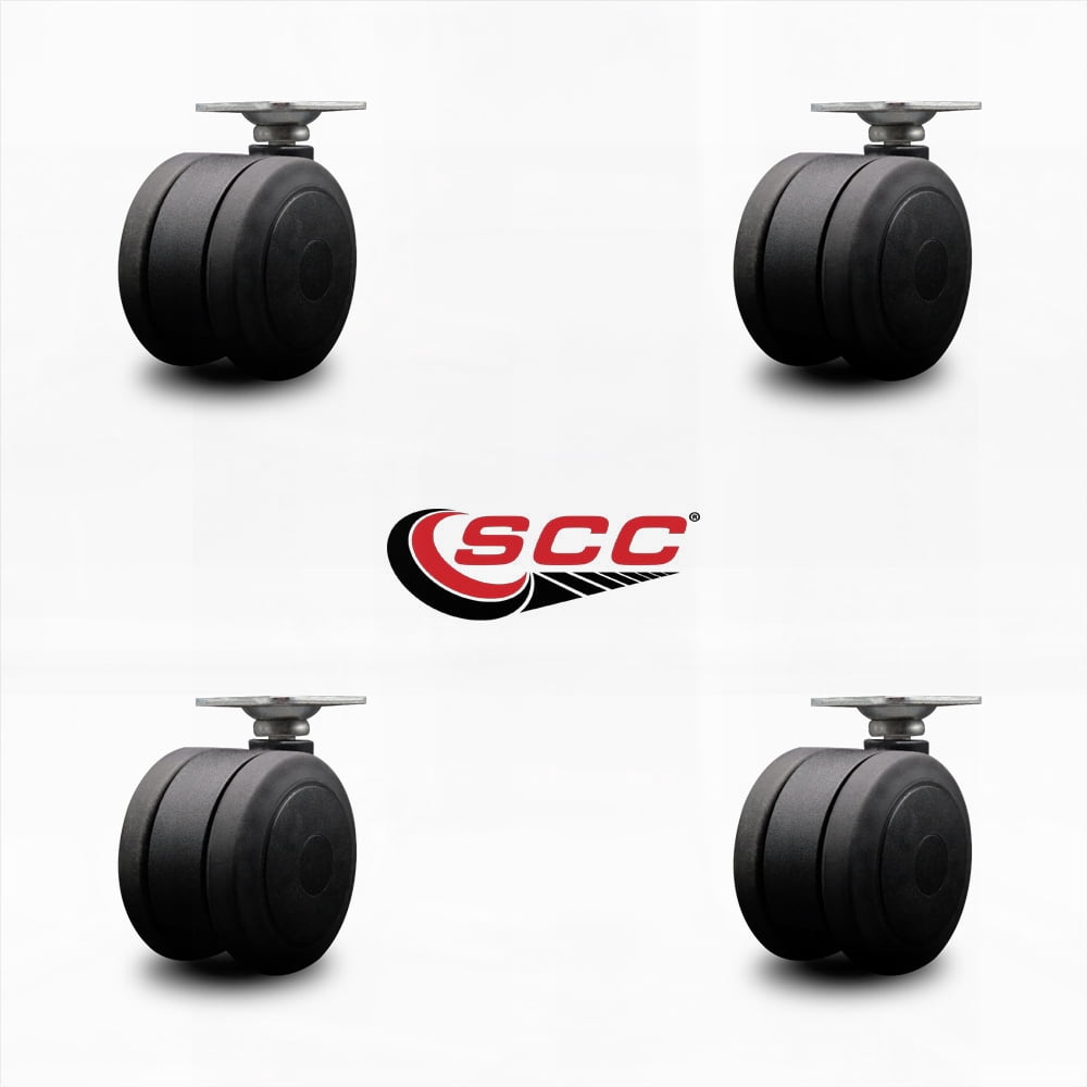 3 Inch Black Heavy Duty Floor Safe Twin Wheel Casters Top Plate Set of 4 SCC