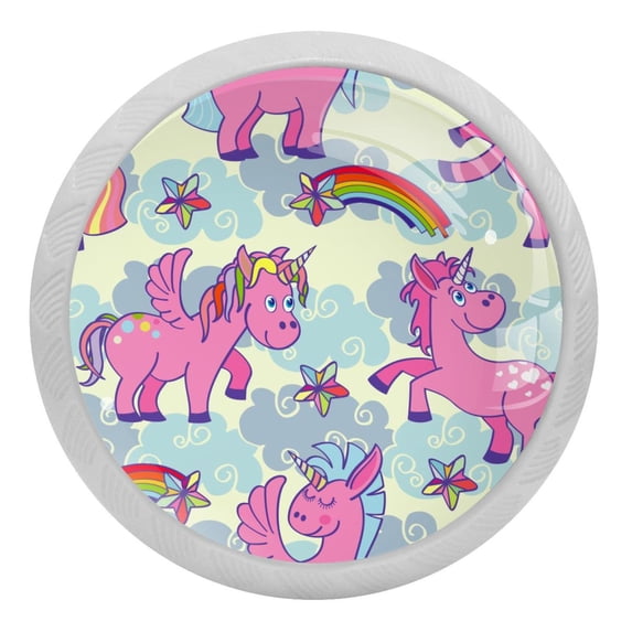 4PCS Round Unicorn Cabinet Fluorescence Knob Glowing in the Dark Furniture Drawer Pulls Handle with Screws