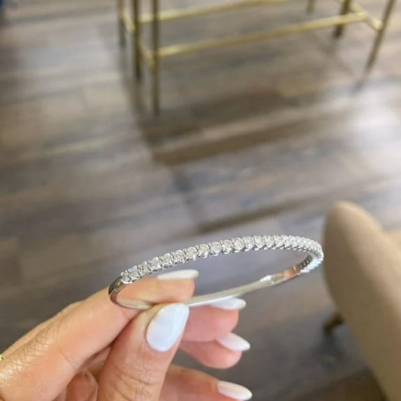 Ahansh Jewels Round Cut Moissanite Bangle Bracelet for Women's 925 Sterling Silver