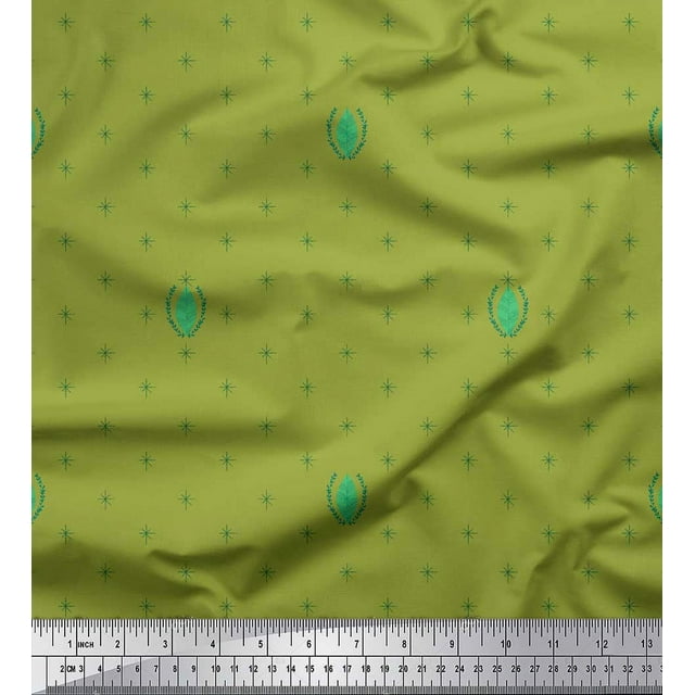 Soimoi Tissu en Velours Vert Feuilles & Symbole d'Astérisque Imprimés au Mètre 58 Pouces de Large