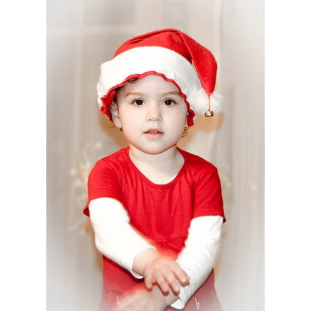 Santa Claus Portrait LAMINATED POSTER Kid Santa Claus Little Girl Nice Red Portrait Poster Print 24 x 36 ()