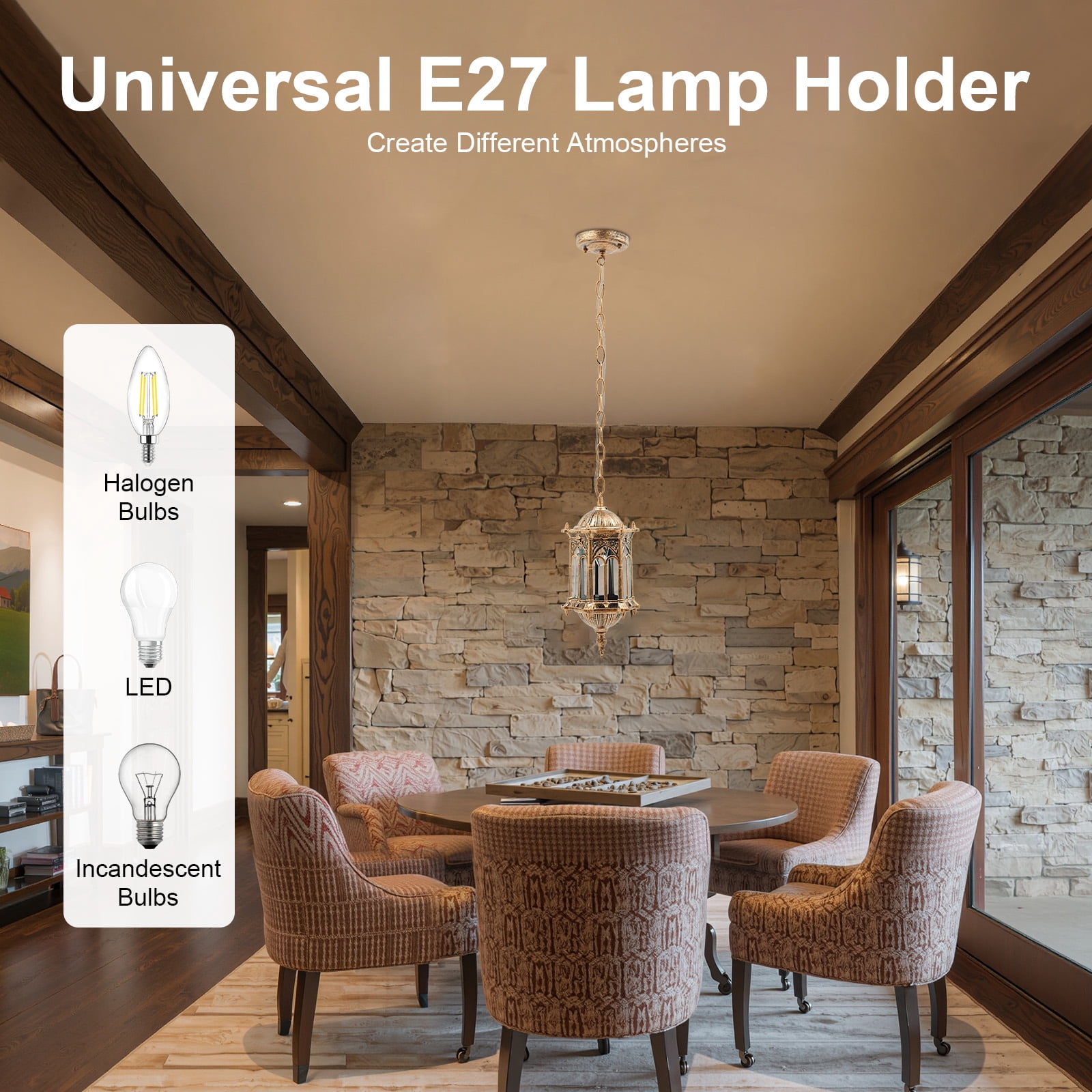 Vintage Outdoor Pendant Light, Waterproof Bronze Lantern Ceiling Fixture, E27 Bulb Compatible for Porch, Patio, Balcony, and Yard