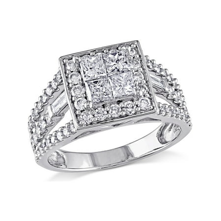Princess Cut Diamond Halo Engagement Ring 1 1/2 Carat (ctw Color G-H, Clarity I2-I3) in 14K White Gold