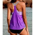 thumbnail image 3 of Women's Purple Printed Splicing Racerback Tankini, 3 of 9