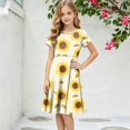 thumbnail image 3 of Grblisyd Girls Dresses Size 10-12 Casual Short Sleeve A Line Dresses Fashion Floral Print Summer Crew Neck Sundress, 3 of 5