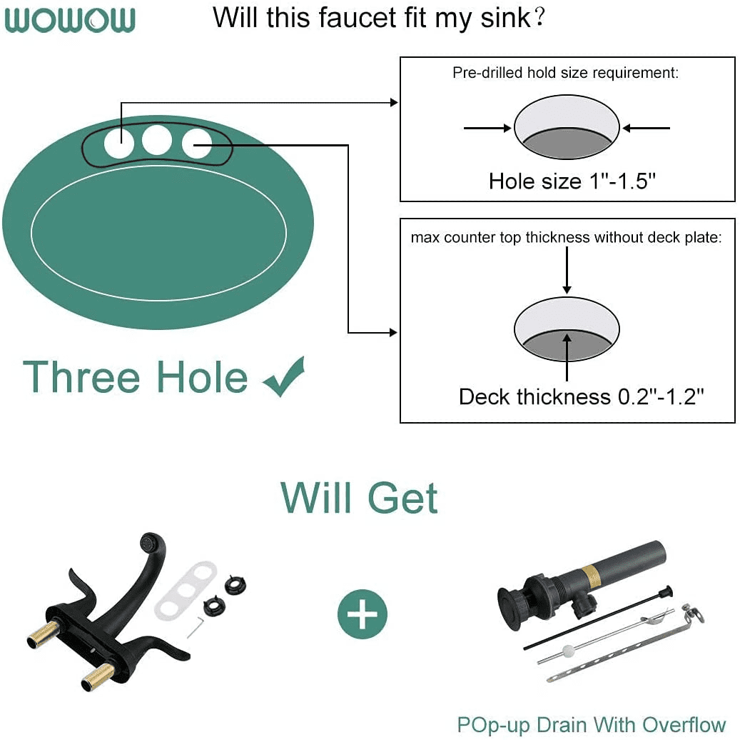 Wowow 2 Handle 4 inch Centerset Bathroom Basin Faucets in Black
