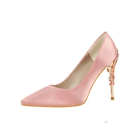 

UKAP Ladies Dress Shoes High Heel Pumps Pointed Toe Stiletto Heels Comfort Womens Slip On Fashion Pink 6.5