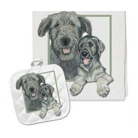 Pipsqueak Productions DP500 Dish Towel and Pot Holder Set - Irish Wolfhound