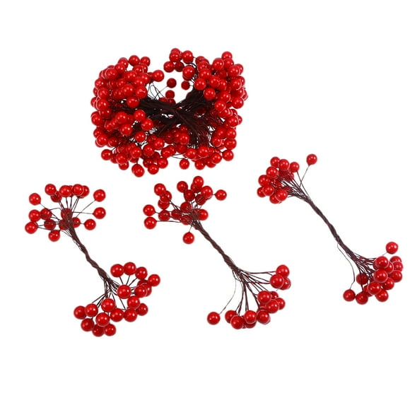 400 Pcs Elliptical Artificial Holly Berries on Wire for Christmas Decoration Floral Arrangement Wreaths and Holiday Decorations(Red)