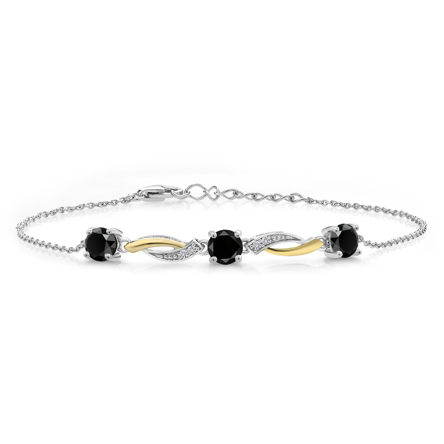 Gem Stone King 925 Silver and 10K Yellow Gold Tennis, Graduated Bracelet for Women Diamond Moissanite (1.69 Cttw)
