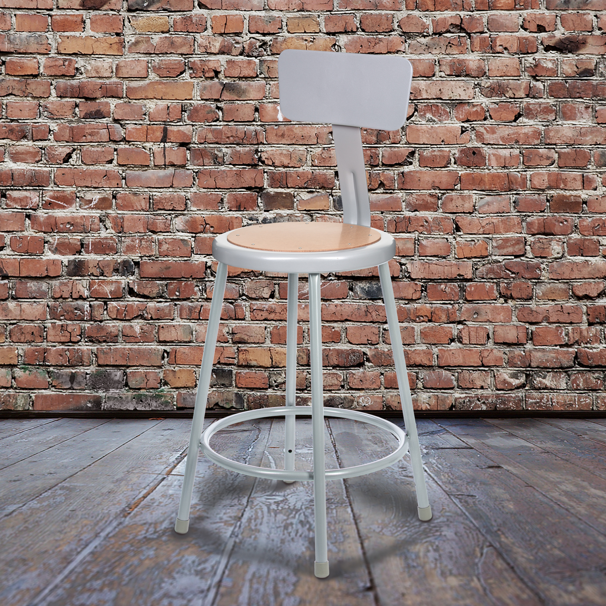 Hampden Furnishings Flynn Collection 24" Masonite/Steel Stool with Backrest, Grey, 2 Pack