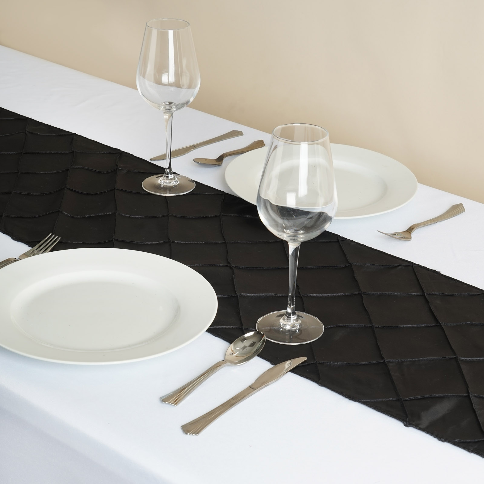 BalsaCircle 12" x 108" Fancy Pintuck Table Top Runner Black