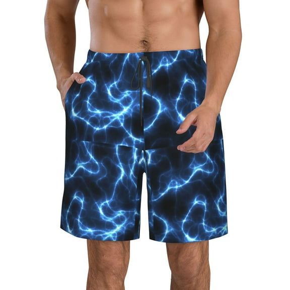 Kdxio Blue Lightning Pattern Mens Casual Shorts - Drawstring Summer Beach Sports Shorts for Men