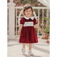 thumbnail image 6 of Miaouyo 1-7T Little Baby Girl Christmas A Line Dress String Lights Embroidery Short Sleeves Doll Collar Velvet Dress, 6 of 9