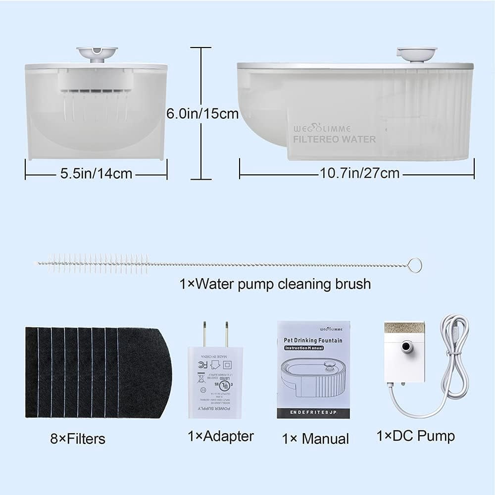 WEGOLIMME Cat Water Bowls Fountain Stainless Steel 2.5L Dog Drinking Fountain Pet Automatic Water Dispenser with LED Light and 8 Replacement Filters