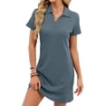 thumbnail image 2 of jinghuiyue Womens Summer Casual Dress Collared V Neck Short Sleeve Waffle Knit Stretch Mini T Shirt Dresses XL, 2 of 7